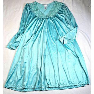 Vanity Fair Womens Teal Nylon Nightgown With Lace Detail Size XXL